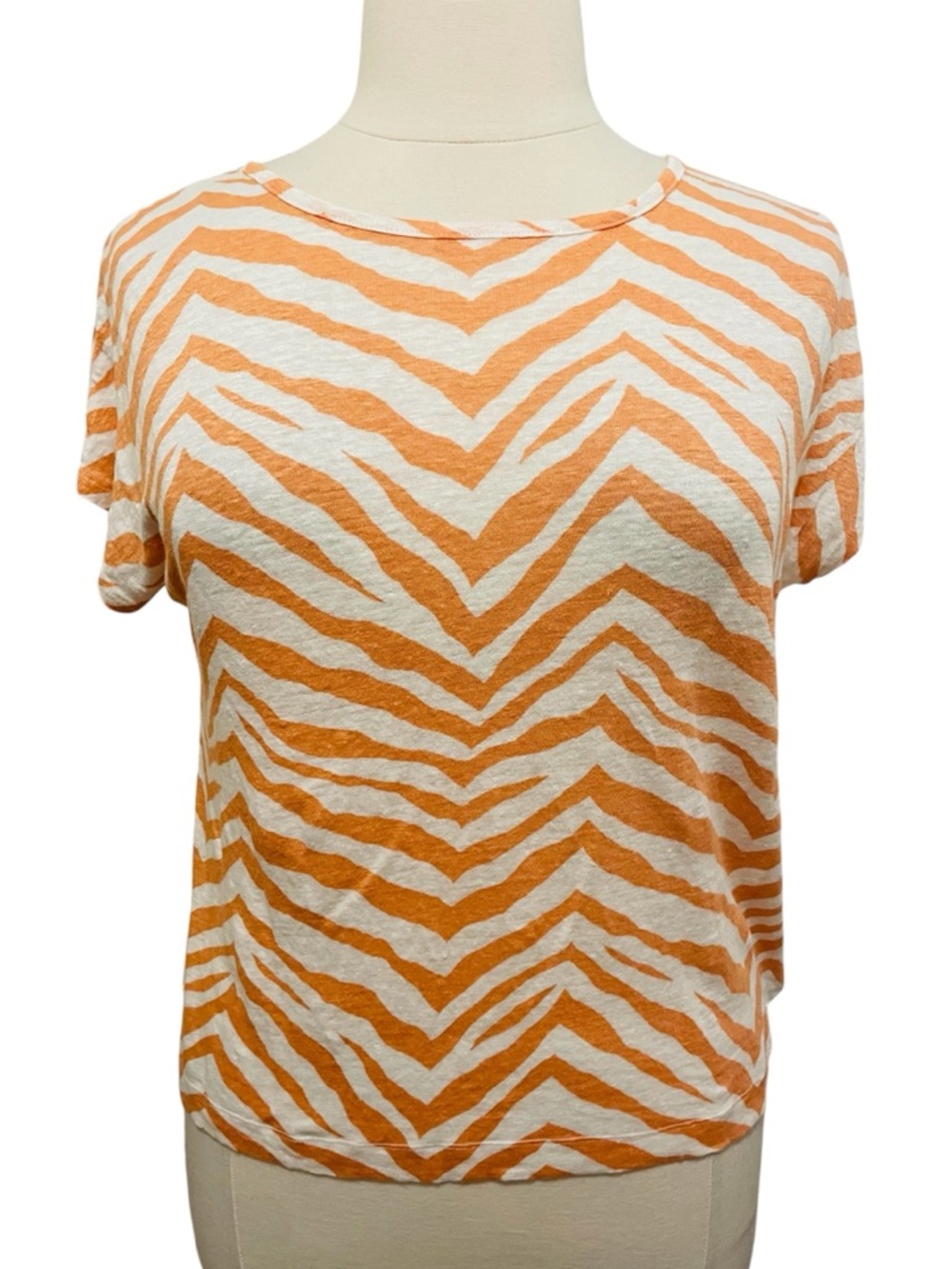 Tahari Orange and White Zebra-Stripe Short Sleeve Tee L